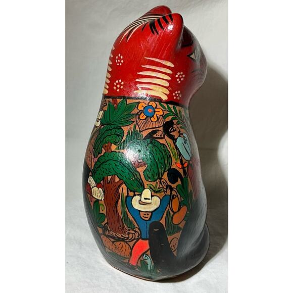 Vintage Mexican Folk Art Colorful Hand Painted Terracotta Cat Ornamental Figure - Picture 4 of 8